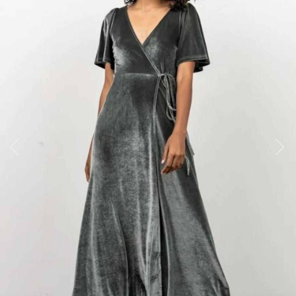 Eucalyptus - Meghan Velvet Wrap Maxi Dress by BalticBorn